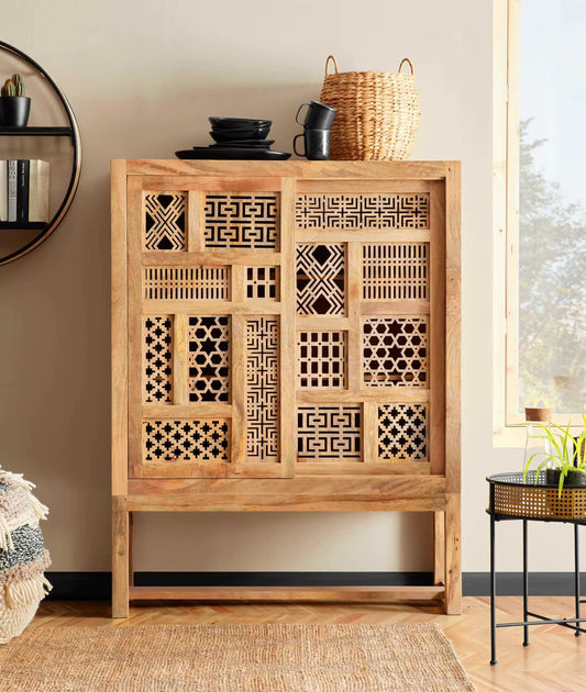 Canning Sliding Door Storage Cabinet Made from Mango Wood for Homes Offices and Hotels and for Dinning and Kitchen Storage OEM