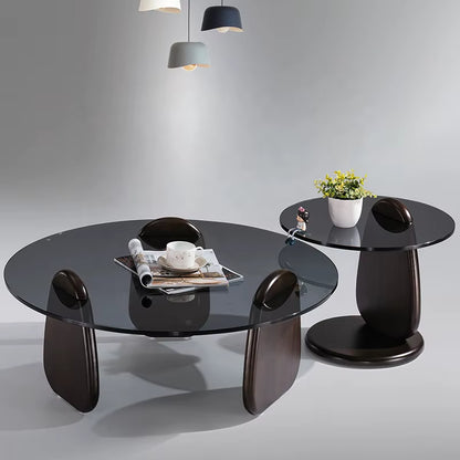 Cheap round Coffee Table Set of 2 Glass Top Wood Modern Small Black Nordic round Coffee Table