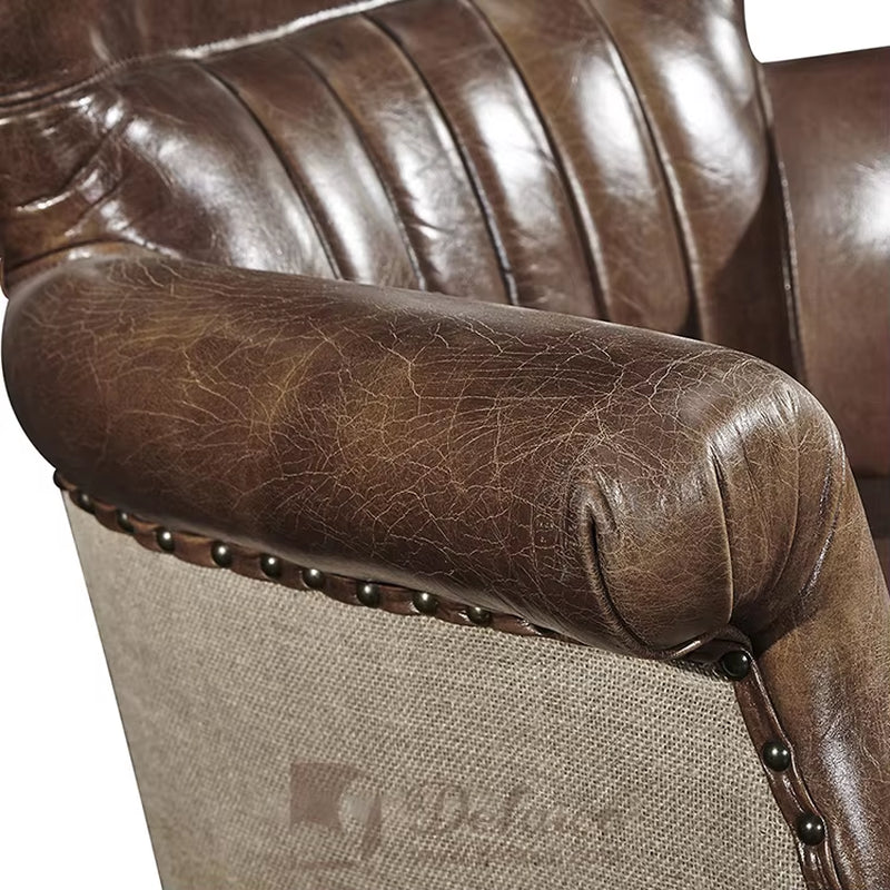 Antique Furniture Leisure Vintage Armchair Leather Single Seater Leather Sofa Chair with Wheels