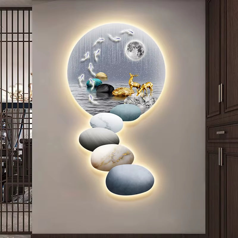 New Design Luxury Decorative Led Luminous Painting Lucky Deer Animals Still Life Hanging Artwork Wall Art Led Light