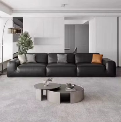 Contemporary Black Leather Sectional Sofa - Premium 3-Seater Soft Couch for Modern Luxury Living Rooms