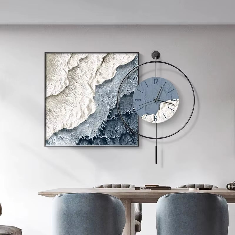 Modern Luxury Restaurant Decorative Painting Abstract Table Clock Hanging Painting Simple Living Room Mural Wall Clock