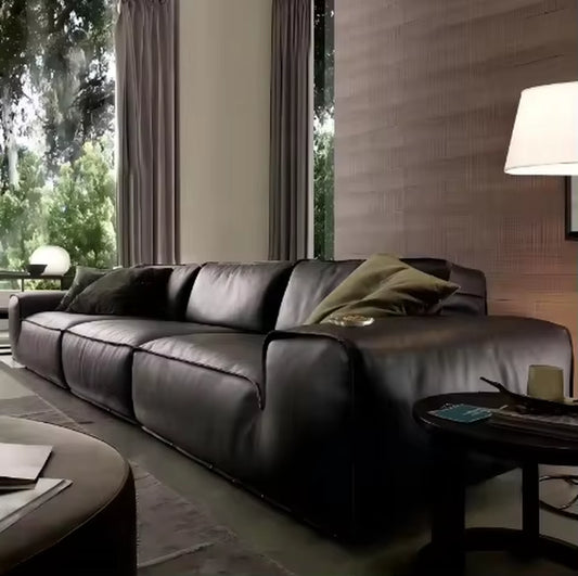 Contemporary Black Leather Sectional Sofa - Premium 3-Seater Soft Couch for Modern Luxury Living Rooms