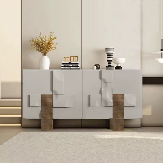 Italy Luxury Design White Indoor Furniture Sideboard Buffet Cabinet with Storage with Stainless Steel Leg