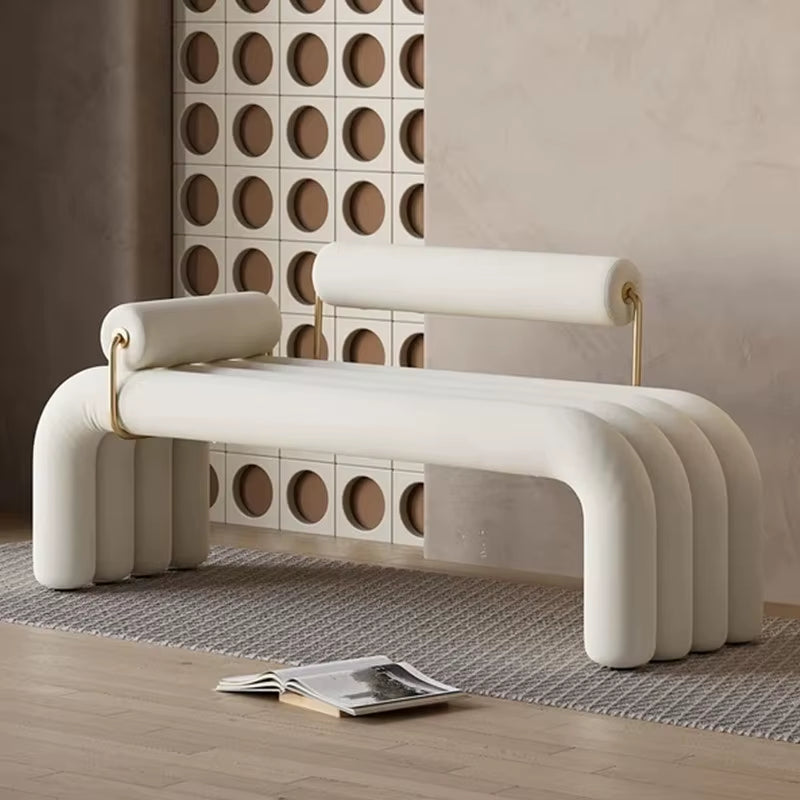 Cream Style Light Luxury Metal Fabric Sofa Stool Nordic Model Bedroom Bed End Stool Fashion Stainless Steel Shoe Stool Sofa