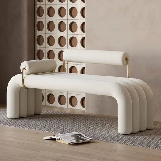 Cream Style Light Luxury Metal Fabric Sofa Stool Nordic Model Bedroom Bed End Stool Fashion Stainless Steel Shoe Stool Sofa