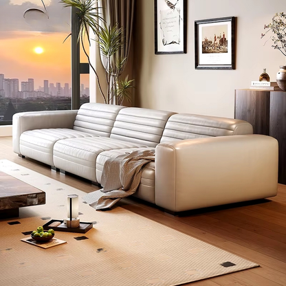 Cream Wind Luxury Leather Sofa – Premium Cowhide for Villas, Business Spaces, and Elegant Homes