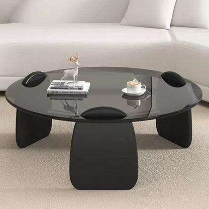 Cheap round Coffee Table Set of 2 Glass Top Wood Modern Small Black Nordic round Coffee Table