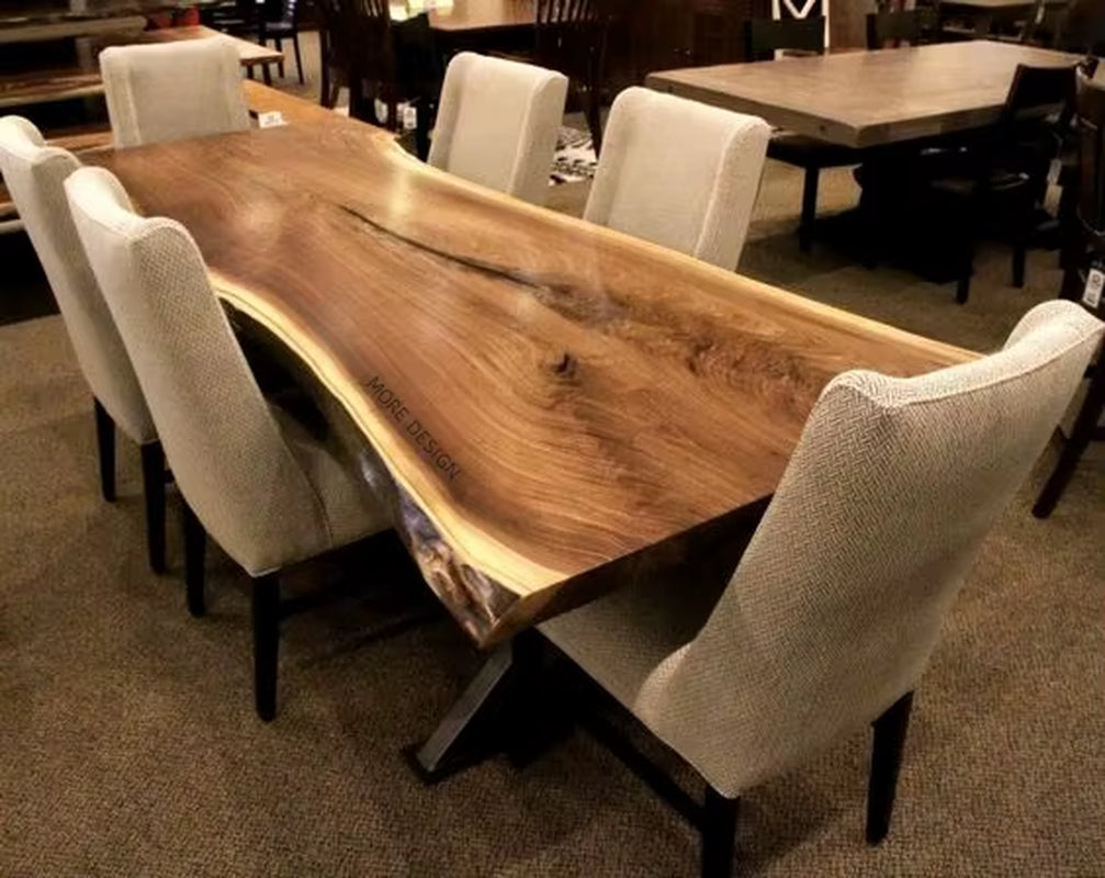 MORE DESIGN Kitchen Furniture Modern Factory Price Live Edge Slab Solid Walnut Wood Wooden Restaurant Dining Table