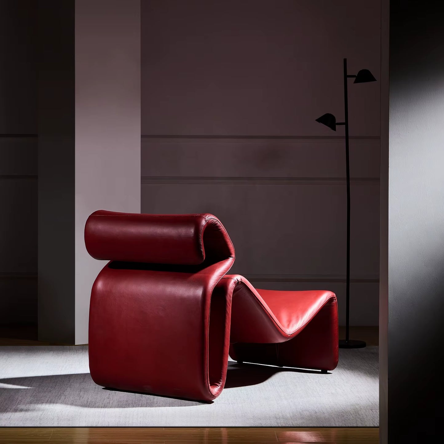 Red Full Genuine Leather Sofa Chair Modern Design Chaise Lounge Single Leisure Chair