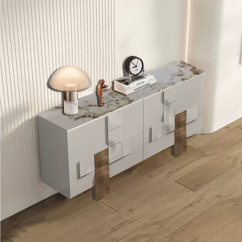 Italy Luxury Design White Indoor Furniture Sideboard Buffet Cabinet with Storage with Stainless Steel Leg