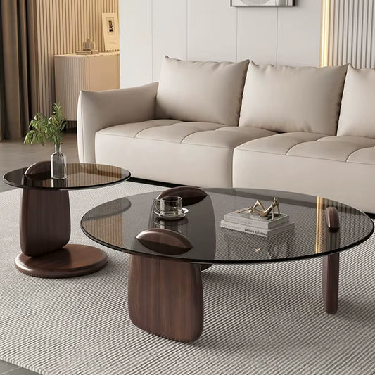 Cheap round Coffee Table Set of 2 Glass Top Wood Modern Small Black Nordic round Coffee Table