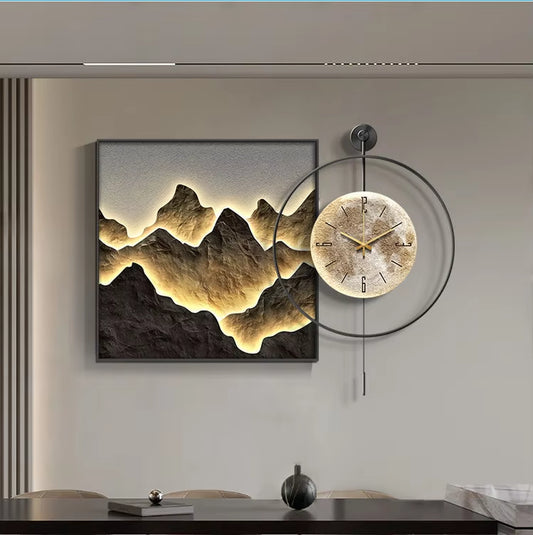 Modern Luxury Restaurant Decorative Painting Abstract Table Clock Hanging Painting Simple Living Room Mural Wall Clock