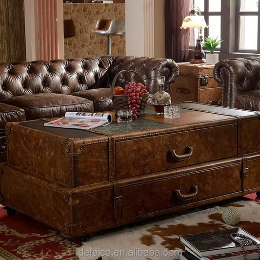 Antique Leather Cabinet Storage Trunk