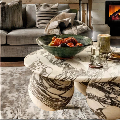 Calacatta Viola Marble Orb Base Coffee Table | Modern Sculptural Luxury