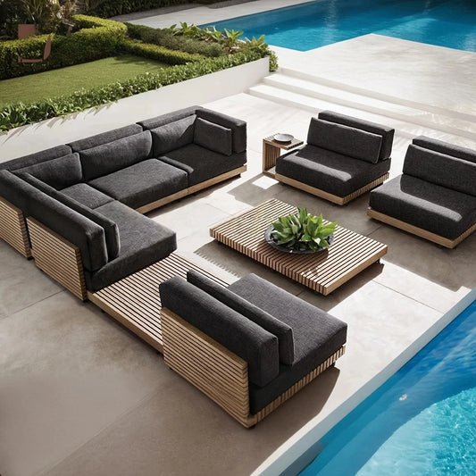 Nordic Haven | Luxury Teak Poolside Daybed & Patio Lounge Set – Contemporary Outdoor Sofa Furniture