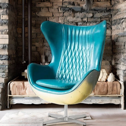 Swivel Cowhide Leather Aviation Lounge Chair – Retro Egg Chair with Fiberglass Stand - Multi colors