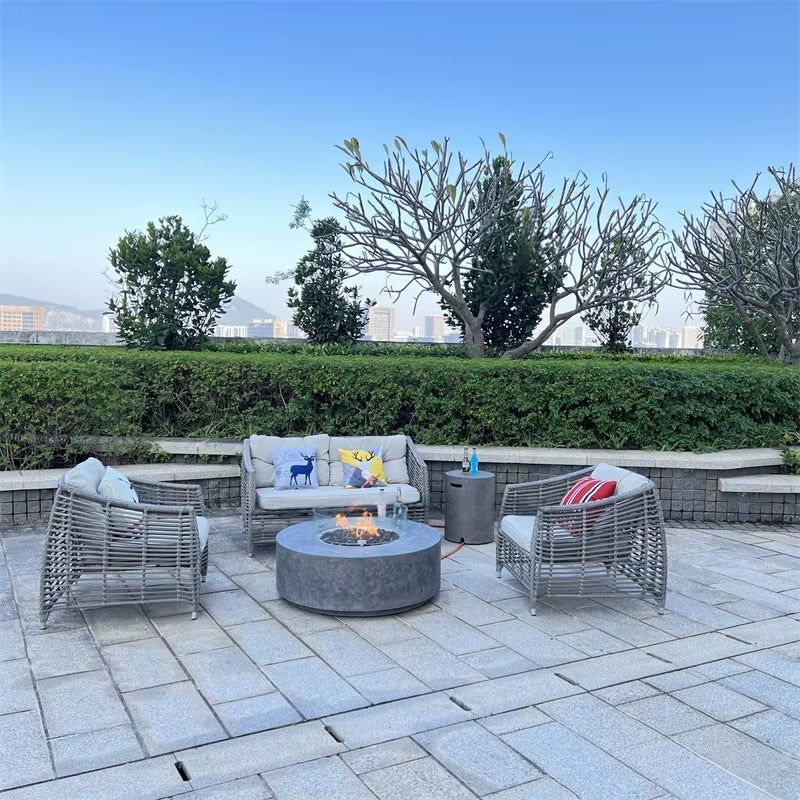 EternaFlame | Luxury Glass Fiber Concrete Fire Pit Table – Outdoor Elegance & Warmth