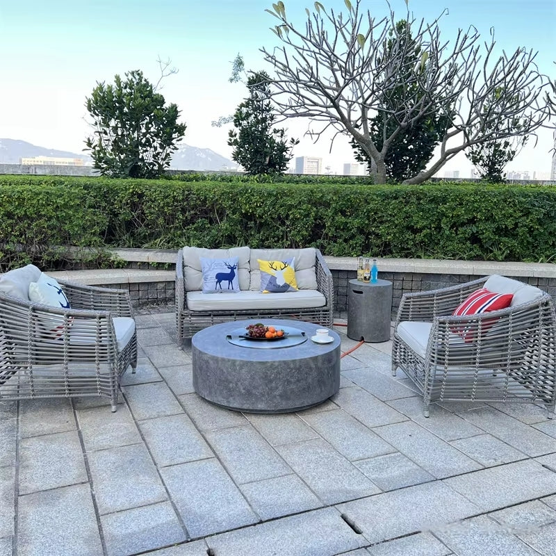 EternaFlame | Luxury Glass Fiber Concrete Fire Pit Table – Outdoor Elegance & Warmth