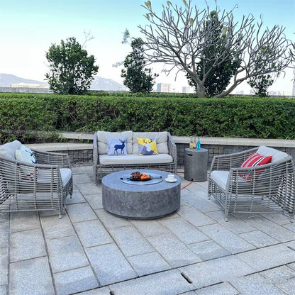 EternaFlame | Luxury Glass Fiber Concrete Fire Pit Table – Outdoor Elegance & Warmth