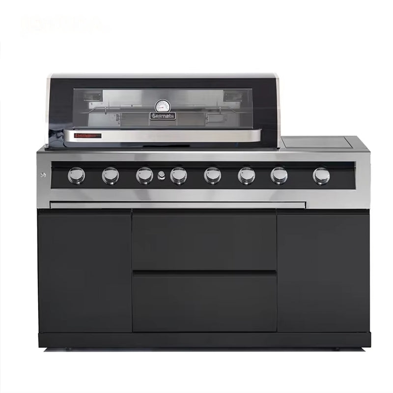 Italian-Inspired Outdoor Kitchen Cabinet Set – Green Egg BBQ, Brick Oven & Black Steel Modular Design