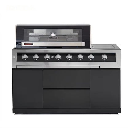 Italian-Inspired Outdoor Kitchen Cabinet Set – Green Egg BBQ, Brick Oven & Black Steel Modular Design